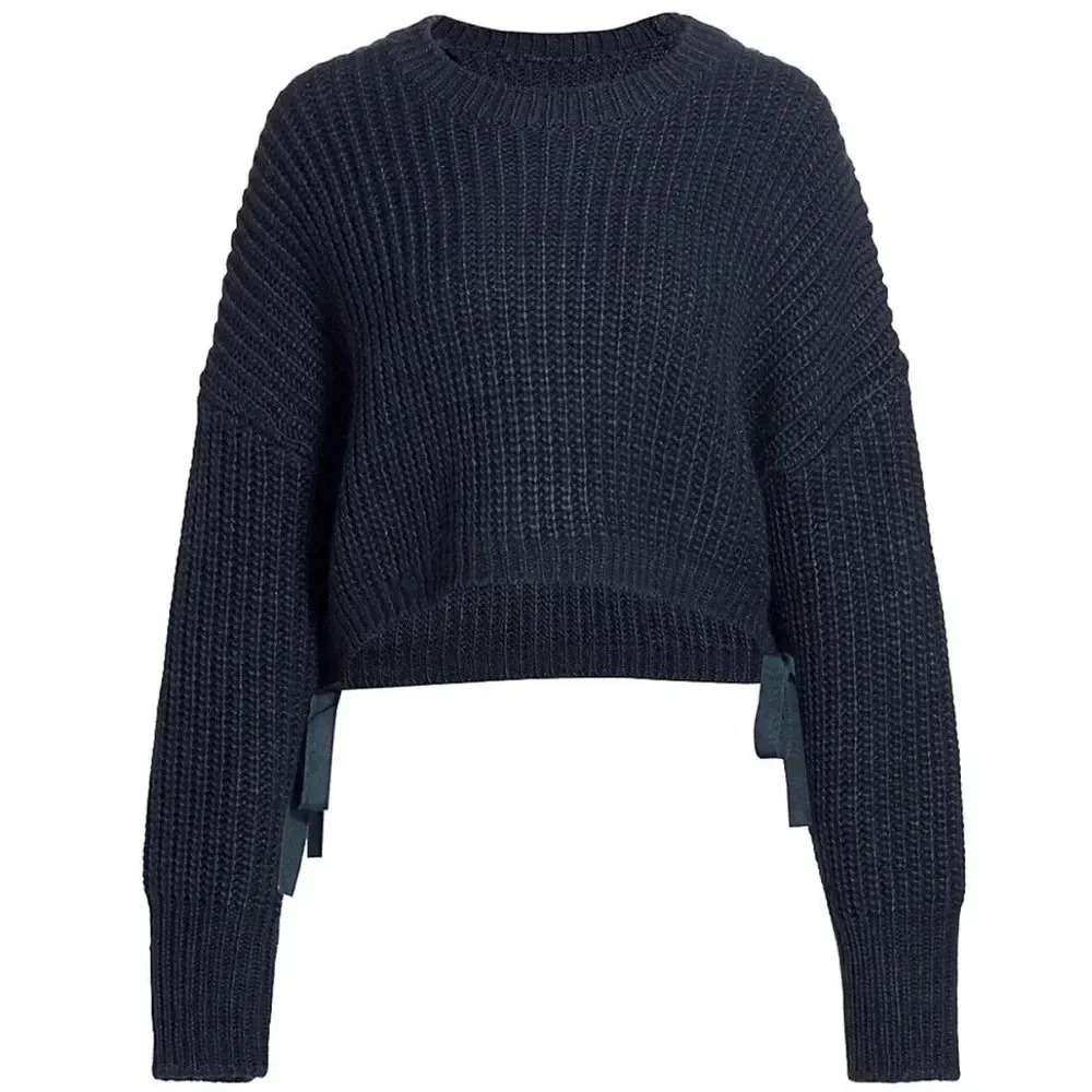 CINQ À SEPT NWT Eddie Cropped Slouchy Side Tie Knit Sweater Crop S - Picture 4 of 11
